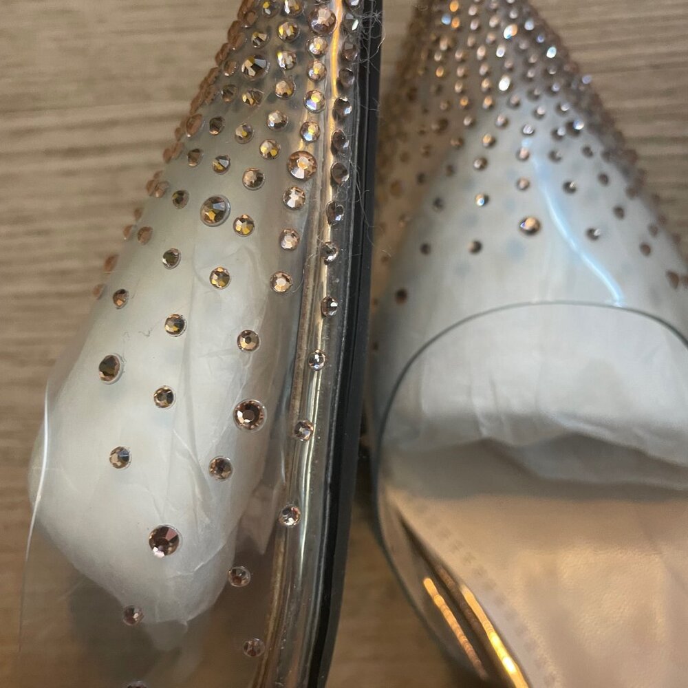 FSJ Brand 12M Rose Gold Metal Rhinestone Heels - Picture 3 of 5